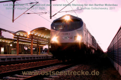 Lok 250 007 mit Steinzug im Bahnhof Velgast
